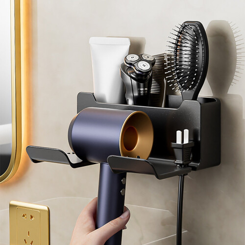 Storage Rack,Wall Mounted Blow Dryer Rack For Bathroom No Drilling Required 2
