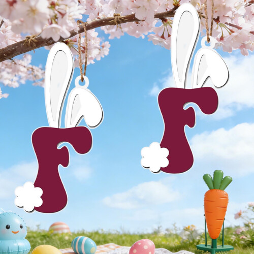 Ξύλινο κρεμαστό στολίδι αλφαβήτου με αυτί λαγουδάκι του Πάσχα – Χαριτωμένη 1