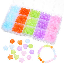 3Boîtes Perles Acryliques Forme Étoile Cœur Couleurs Assorties DIY