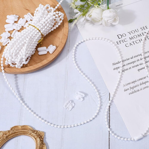 10M White Plastic Beaded Chain for Curtains & Blinds, Compatible with Roller Blind Systems 2