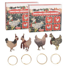 Feestelijke kippenornamenten voor de kerstboom, levendige kleuren, composiethout, landelijke uitstraling, hoge kwaliteit, fijne details,