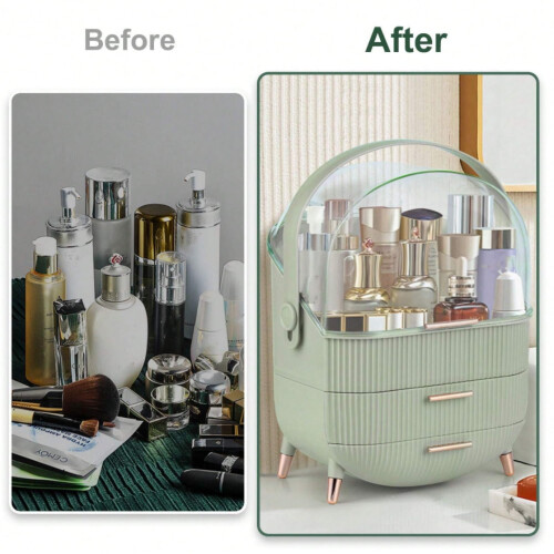 Vitrine cosmétique avec couvercle en dôme et tiroirs 1
