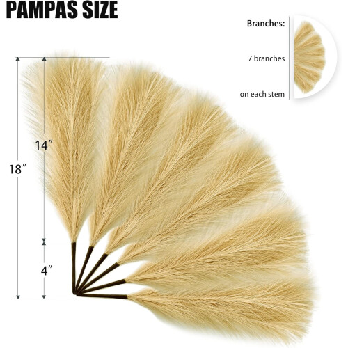 6 τεμάχια σύνθεση από ψεύτικο γρασίδι Pampas - 18"/45cm τεχνητά αφράτα, φουσκωτά στελέχη 1