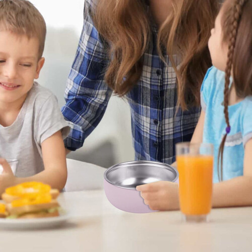 Tigela de aço inoxidável para bebê com ventosa e capa de silicone. 2