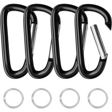 4" & 5" Extra Large Aluminum Carabiner D Ring, Black Caribeener Clips, Spring Snap Hook for Keychain Clip, Set of 4