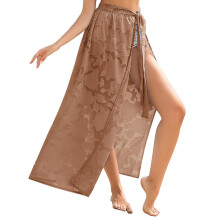 Paréo de plage en mousseline - Jupe de plage fleurie, longue et transparente, idéale pour les vacances, kaki, XXL