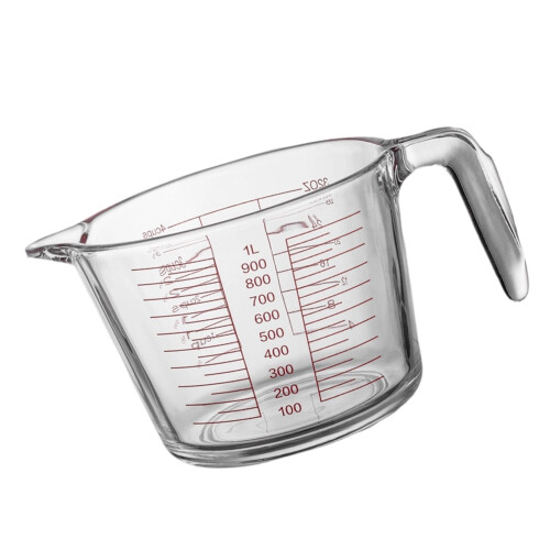 Målebeger i glass, kraftig, 1 l, hvit