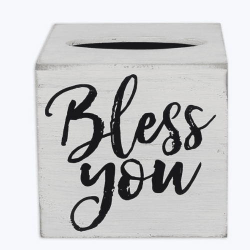Trælåg til servietæsker med 'Bless You'-design