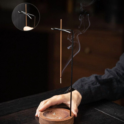 Brûleur d'encens en bois à l'envers avec plateau rond