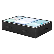 Foldable Under Bed Storage Bins with Clear Top & Label Holder – for Clothes, Blankets, Shoes, Comforters, Pillows; Compatible with Standard Beds