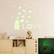 Stickers muraux lumineux pour la Saint-Valentin – Autocollants amovibles en forme de gnome et de cœur pour le salon, un anniversaire ou la