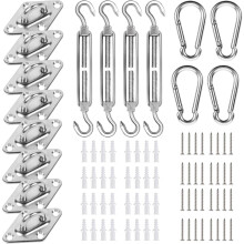 Kit d'accastillage pour voile d'ombrage (75 pièces) avec treuils et câble métallique, en acier inoxydable antirouille pour voiles