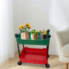 Chariot de rangement mobile à 2 niveaux multicolore