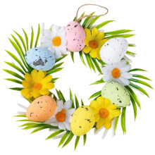 Couronne décorative murale de Pâques de 18 cm (7,08 po) – Couronne artificielle d'œufs pastel pour porte d'entrée | Couronne de bienvenue