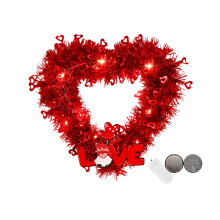 Couronne lumineuse en forme de cœur violet et rouge, 30 cm, avec cœurs LED et feuille d'aluminium, et inscription « Love », décoration de