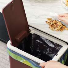 Bathroom Trash Can with Press Popup Lid, Odor-Locking, Thickened Plastic, 12x10.03x7.28in, Brown