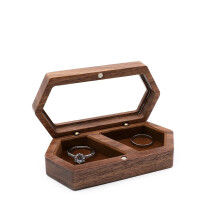 Houten ringdoosje voor de huwelijksceremonie met transparante bovenkant, geschikt voor twee verlovingsringen, ringhouder voor de ringdrager,