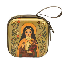 Religious Jewelry Storage Box Catholic Rosary Pouches Coin Purses with Zippers Closures Portable Headphone Bag Women Men