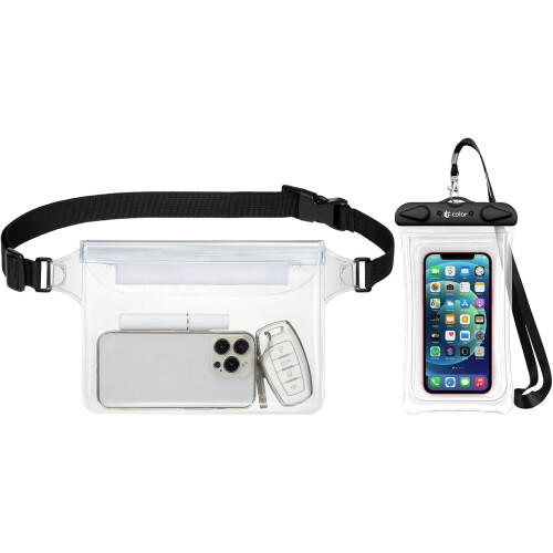 Pochete impermeável com alça de cintura – Compatível com iPhone e Android – Bolsa estanque para praia, caiaque, barco e pesca.