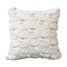 Housse de coussin brodée 3D 45,7 x 45,7 cm (18 x 18 pouces) pour Pâques - Motif nœud et lapin en relief, Décoration de canapé/lit pour les