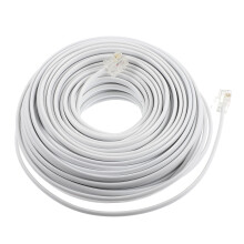 White 4-Core Telephone Cord with RJ11 Connectors for Home Landline Phone, Noise Resistant Cable
