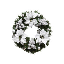 Guirlanda de Natal artificial de abeto de 30 cm com enfeites brilhantes – Decoração para portas e paredes internas e externas, compatível com