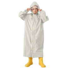 Kids Rain Jacket with Hood & School Bag, Waterproof Solid Color Long Raincoat for Boys & Girls 6-8 Years, Beige