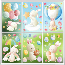 6er-Set Fensteraufkleber mit Osterhase und Ei, doppelseitig, Frühlingsdeko für Zuhause/Büro/Schule, 30 x 20 cm, geeignet für Glas