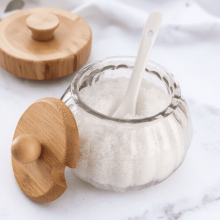 Zuckerdose in Kürbisform aus Glas mit Bambusdeckel