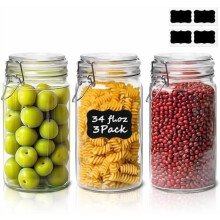 34oz Airtight Glass Storage Jars (Set of 3)