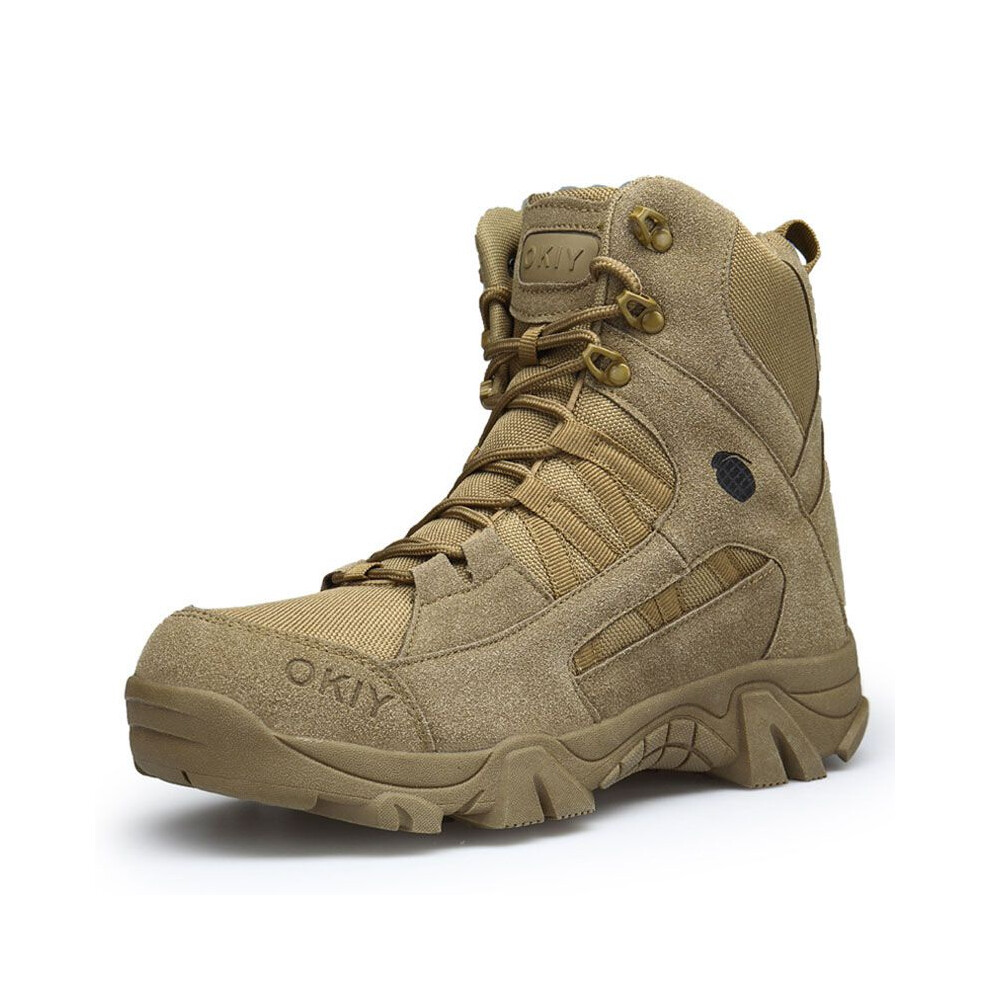 (Brown, EU43) Mens Tactical Military Boots Sidezip Combat Army Shoes Hiking Duty Boots Work