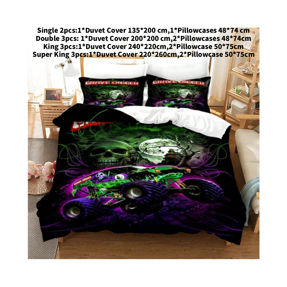 (Black, Double(200x200cm)) Bedding Jam Monster Set Single Twin Full Queen King F1 Bedroom Duvetcover Bed