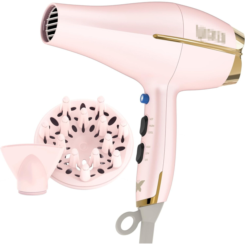 2025 Salon-Grade Hair Dryer - Volume-Boosting AC Motor with Diffuser & Styling Nozzle(Pink )