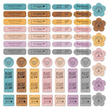 ¡Genial! 56 etiquetas de cuero hechas a mano, etiquetas hechas a mano para crochet, artículos coloridos de punto DIY.