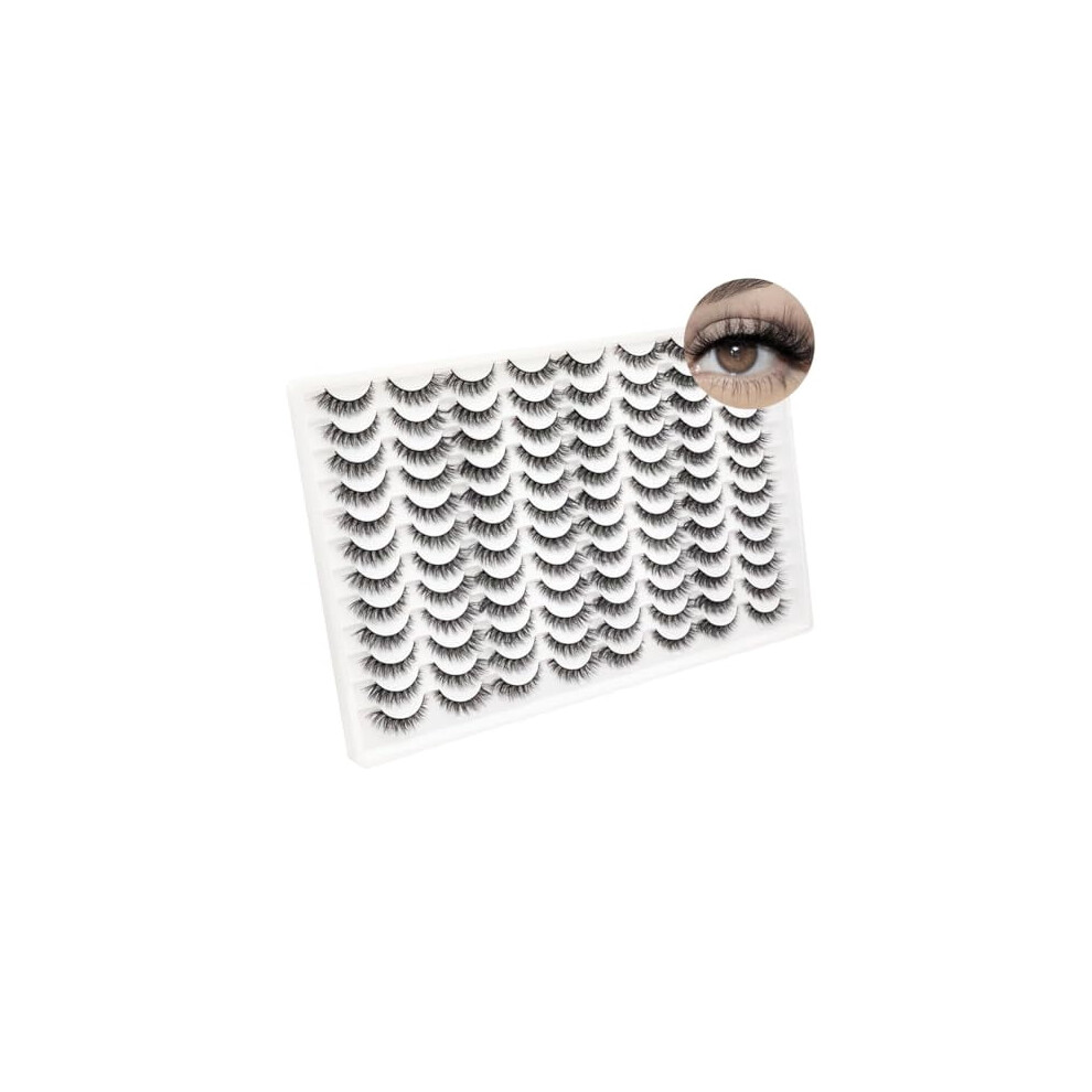False Eyelashes 48 Pairs Faux Mink Lashes 14mm Wispy Lashes 3D Fluffy Cat Eye Lashes Pack Bulk Wholesale Strip Lashes(style 48-045)