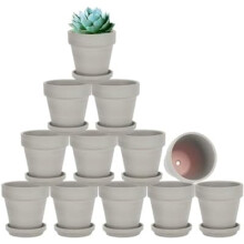 Harmaat terrakotta-saviruukut lautasella, 7,5 cm, 12 kpl