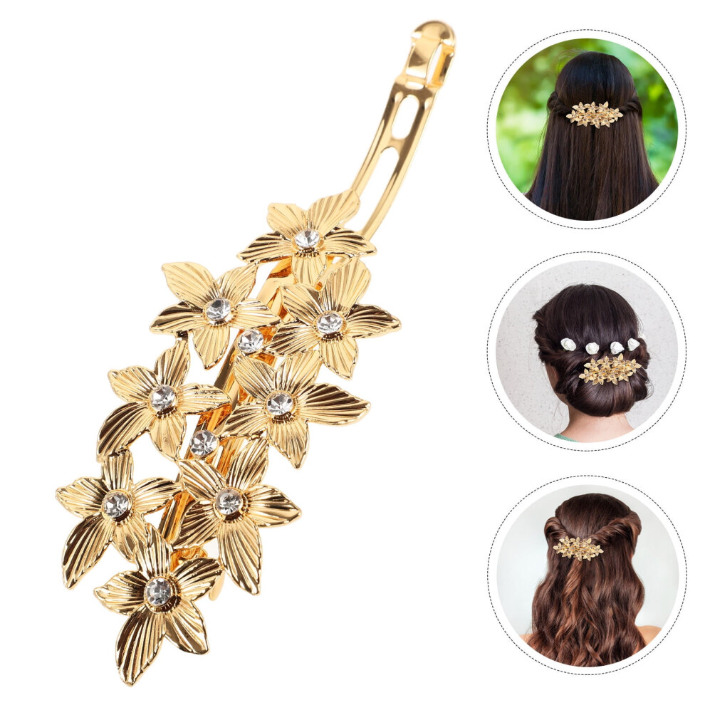 1Pack Pretty Hair Clips Delicate Golden Rhinestone Spring Mechanism for Women Important Occasions