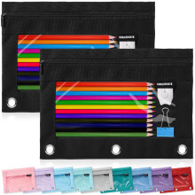 Set van 2 transparante etuis voor ringbanden, geschikt voor ringbanden met 3 ringen, grote organizer voor schoolspullen met doorschijnend venster,