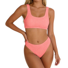 Bikiniset för kvinnor, Ribbad tvådelad bikini med bred axelrem och medelhög midja för strandbaddräkt, Dambikini, Orange, 2XL