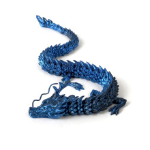Chinese draakfiguur zwart-blauw 13 cm 3D-geprint