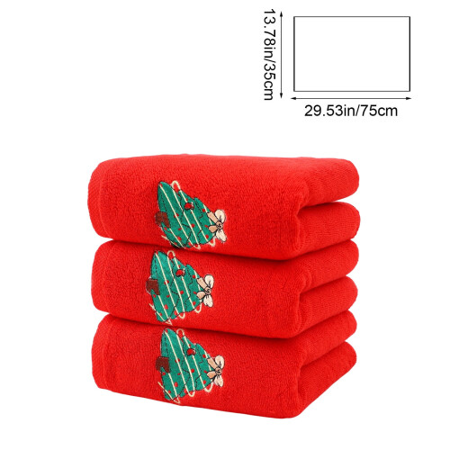Ensemble de 3 serviettes de Noël rouges brodées en coton 2