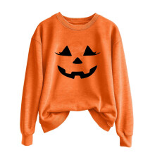 Trui met Halloweenprint voor dames, effen kleur, ronde hals, lange mouwen, geschikt voor alledaagse casual outfits.