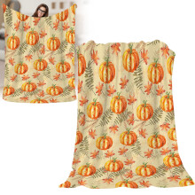 Couverture d'automne adorable – Motif citrouille et feuille d'érable, douce et confortable, 127 x 152 cm, idéale pour Thanksgiving et l'automne