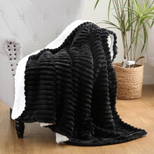 Plaid en polaire sherpa noire 127 x 152 cm, douce et moelleuse, double face, à rayures – Cadeau douillet pour adultes, femmes et filles