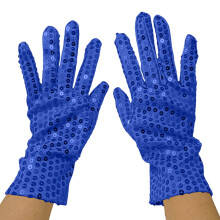 Mănuși unisex, albastru regal, cu sclipici, lungime până la cot, 1 pereche