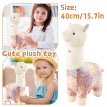 40 cm alpacka plyschleksak med snöflingetryck – mjuk, fluffig lamadjurs-kramkudde, kawaii present till tjejer och älskare, tvättbar