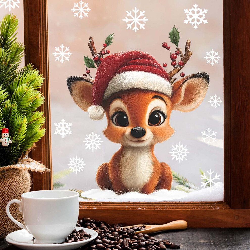Large Christmas Window Clings: Reindeer, Tree, Snowflake Decals for Indoor/Outdoor Glass – Compatible with Windows