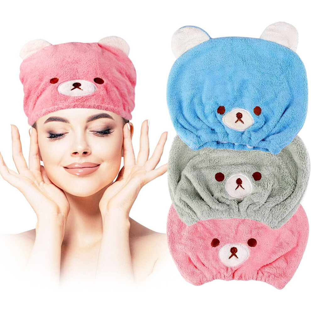 3Pcs Hair Drying Towel For Kids Girls Soft Absorbent Kids Dry Hair Cap Kids Hair Towel Wrap Head Towel Wraps For Kids Coral