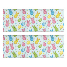 Easter and Bunnies Light Blue Stripe Pattern Kitchen Rugs Set Of 2, 17"X47" Anti-Fatigue Mat, Non-Slip Washable for Kitchen, Sink & Laundry