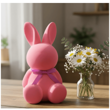 Osterhasen-Tischdekoration mit Beflockung – Leuchtende Festtagsfarben – Stehende Hasen – für Tisch- und Kaminsimsdekoration – (Rosa)